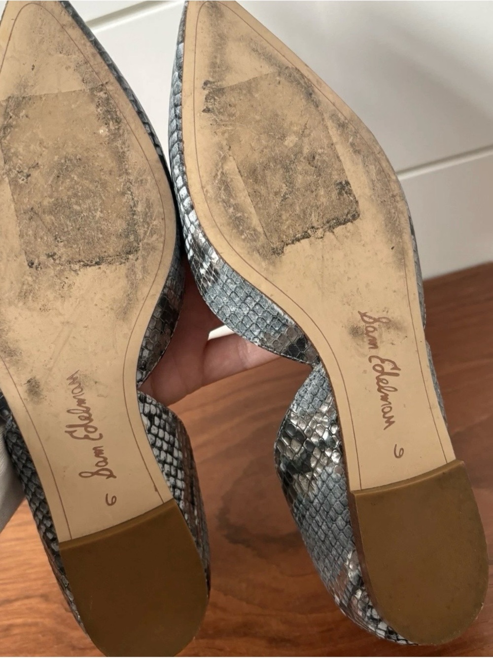 Sam Edelman Rodney Ballet Flat Ballerina Shoes Snakeskin Silver Gray Point Toe 6 - Picture 6 of 9